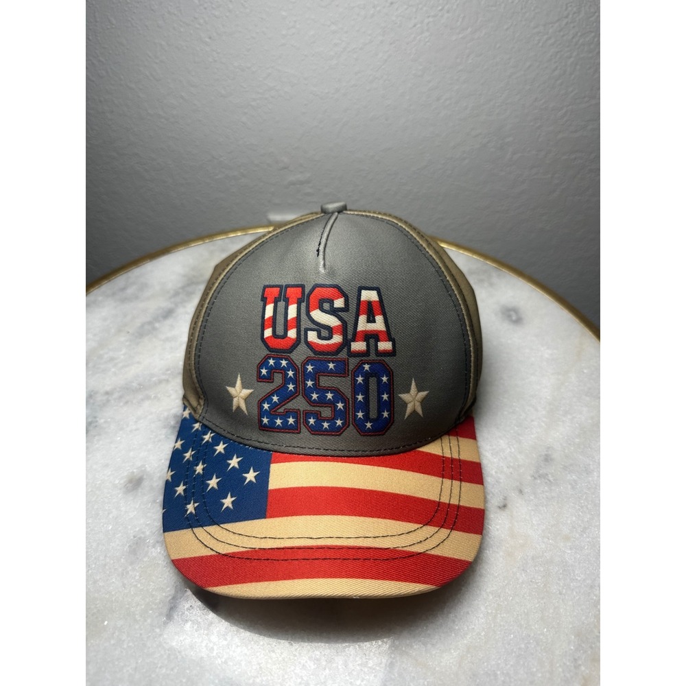USA 250 Semiquincentennial Patriotic Trucker Hat Snapback American Flag Cap Tan